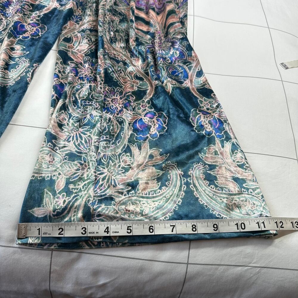 Free People Delphine Jumpsuit Womens Medium Blue Velvet Paisley Bohemian Holiday - Picture 14 of 14